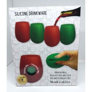 Shark Skinzz Silicone Wine Glasses 4-Pack 12oz New Green & Red